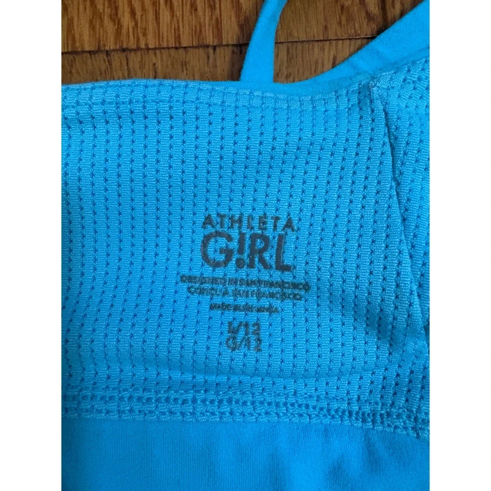 Athleta Girl Cyan Blue V-Neck Multi-Strap Racerback Sports Bra Size L 12